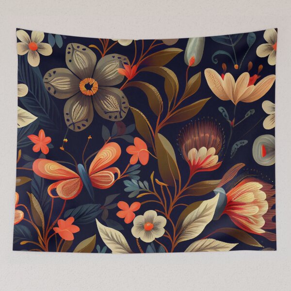Artikelvorschau, Dark Beautiful Floral Print with Butterflies Digital Painting entworfen und verkauft von CodeAndColors.
