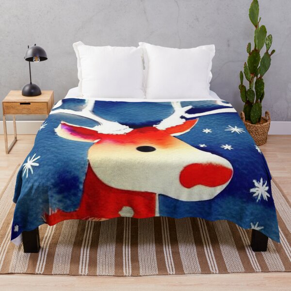 Item preview, Cute Reindeer in the Snow with Blue Backdrop designed and sold by DreamScheme.