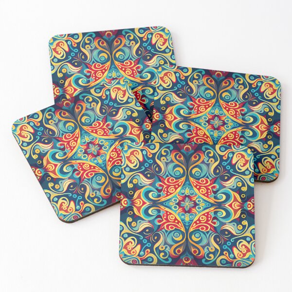 Artikelvorschau, Colorful Detailed Red Gold and Blue Pattern Design Digital Painting entworfen und verkauft von CodeAndColors.