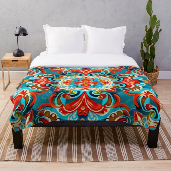 Artikelvorschau, Bright Blue and Red Vintage Pattern Print Digital Painting entworfen und verkauft von CodeAndColors.
