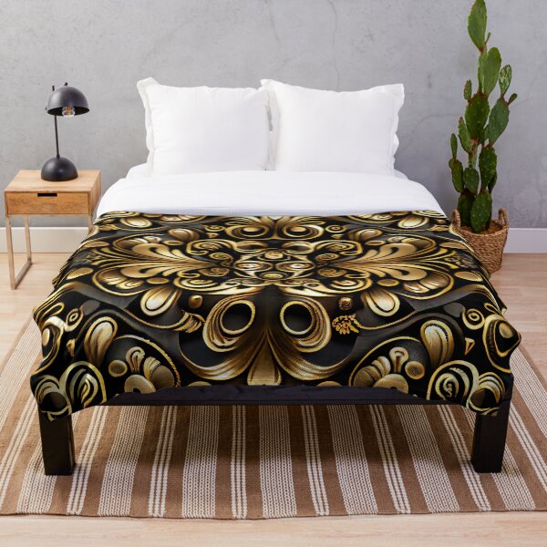 Item preview, Fancy Elegant Shiny Gold Floral Design on a Dark Background Digital Painting designed and sold by CodeAndColors.
