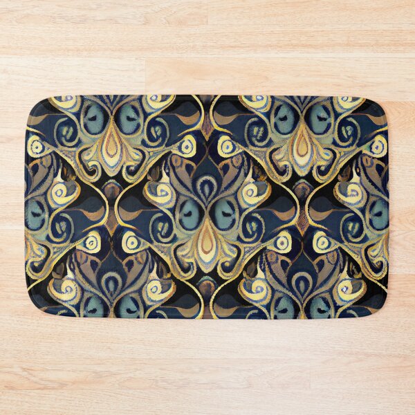 Artikelvorschau, Elaborate Fancy Yellow and Blue Design on a Dark Background Digital Painting entworfen und verkauft von CodeAndColors.