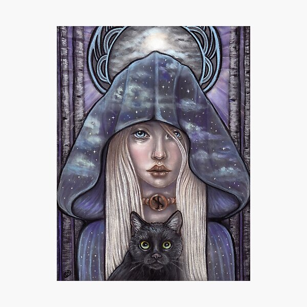 Nauthiz Rune Maiden black cat sorceress Photographic Print