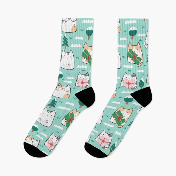 Aperçu de l'œuvre Cadeaux verts mignons de chats de Kawaii de Noël créée et vendue par Jaydee001.