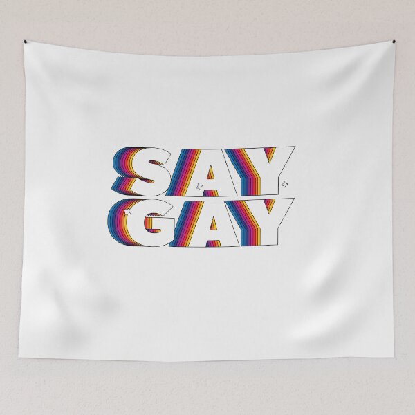 Item preview, "Say Gay" Rainbow Text Sticker Poster T Shirt Design designed and sold by catvclark.