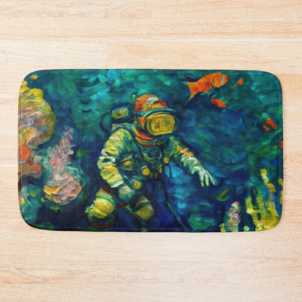 Item preview, Man with red hair scuba diving in the ocean with corals and fish in Vincent van Gogh style designed and sold by ArtifactVault.