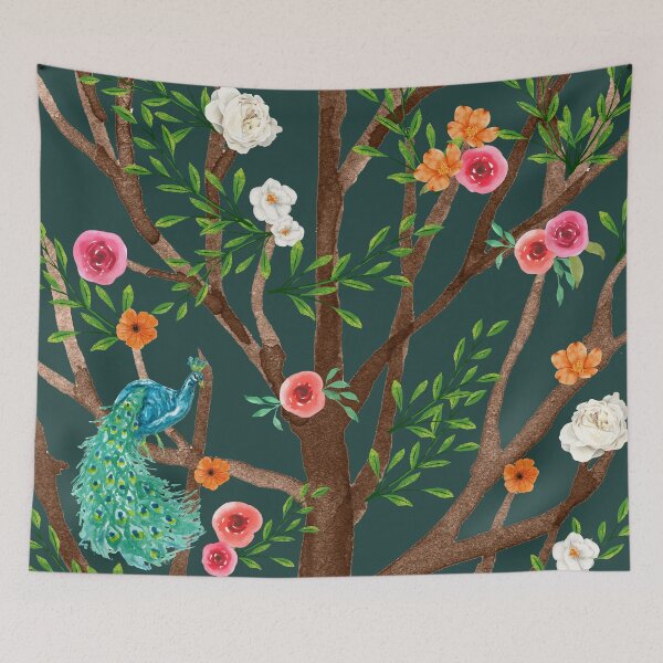 Item preview, Floral Blue Peacock Watercolor Pattern designed and sold by luckymooninc.