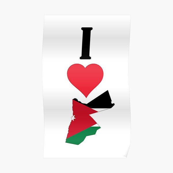 National flag of the Jordan in the shape of a heart and the