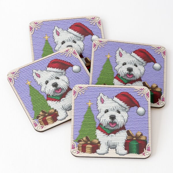 Item preview, Westie christmas tree dog, last minute xmas gifts, embroidery, Art deco house - designed and sold by CreativeHabbit.