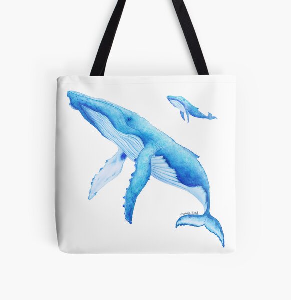 Humpback Whale Mother and Baby watercolour All Over Print Tote Bag