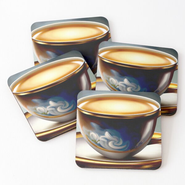 Item preview, Digital painting of an isolated ornate cup of coffee sitting atop a gold and pearl colored saucer. designed and sold by Bookwyrm-Bazaar.