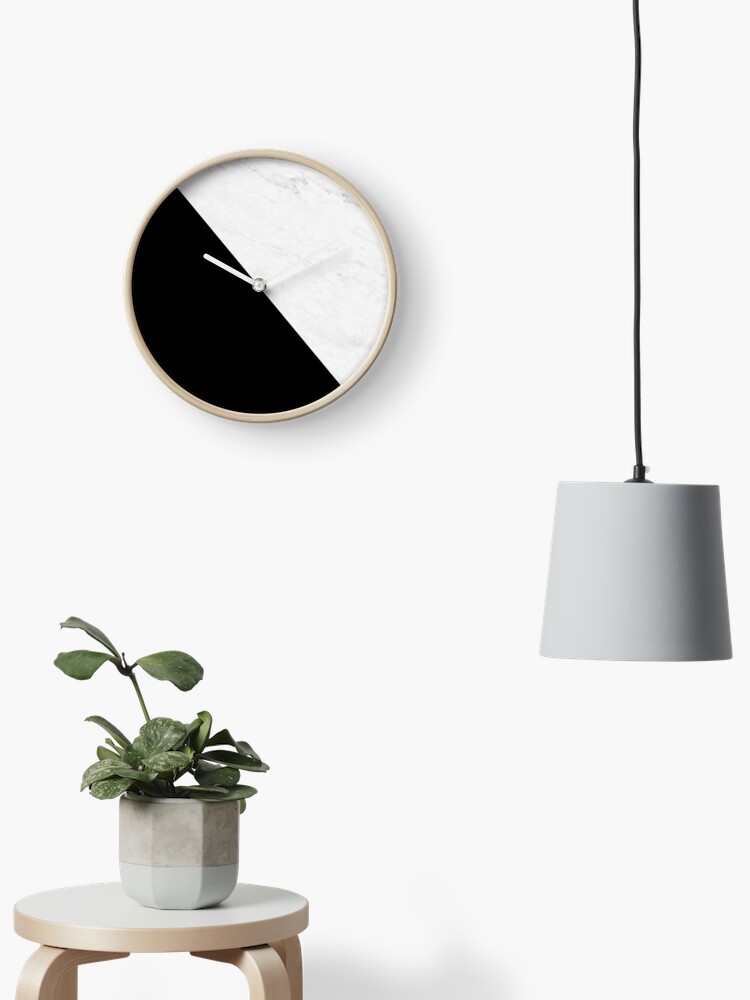Marble And Black Diagonal Clock