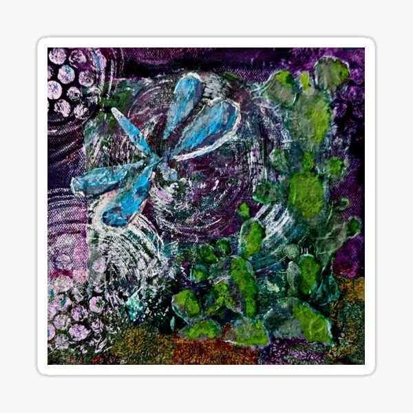 Dragonfly and Cactus Moon Dance (Square) Sticker
