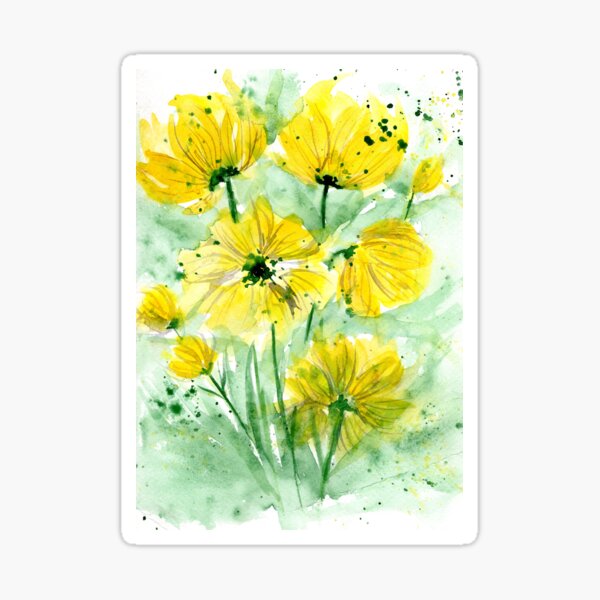 Colorful watercolor peony flowers and leaves Sticker