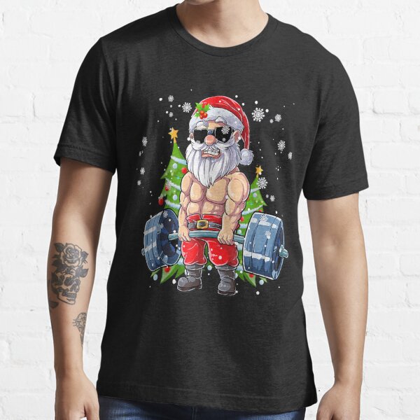 Cheap Fitness Christmas present Cute Santa Vintage Tees Short Sleeve  Deadlift Gym Xmas T Shirts Crewneck Clothing Funny gift