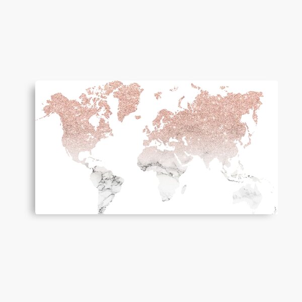 Marble Rose Gold Glitter World Map Canvas Print