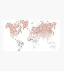 Marble Rose Gold Glitter World Map Photographic Print
