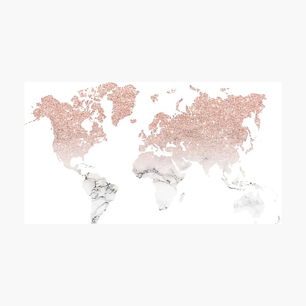 "Marble Rose Gold Glitter World Map" Photographic Print for Sale by