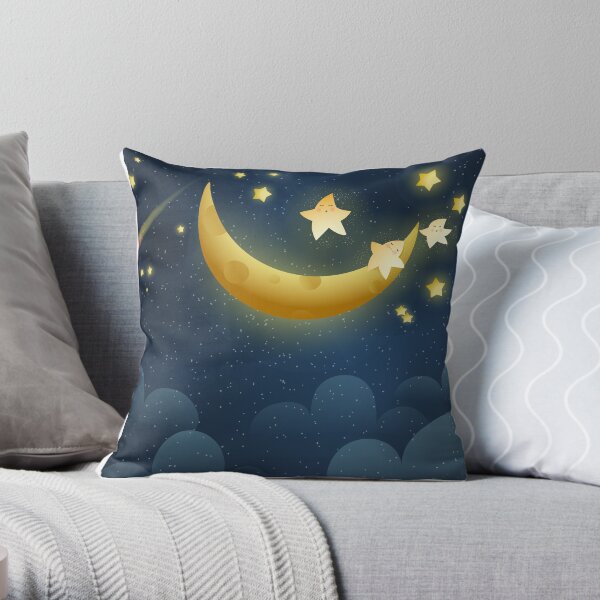 Baby Crib Decorative Pillows for Boys & Girls Sleeping Elephant on Moon with Stars I Nursery Room Decor Throw Throw Pillow