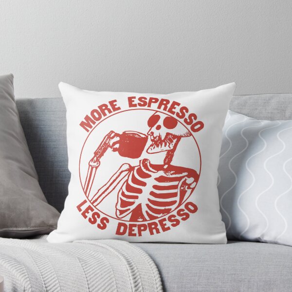 Item preview, More Espresso Less Depresso, Skeleton Drinking Coffee, Red designed and sold by anghelapparel.
