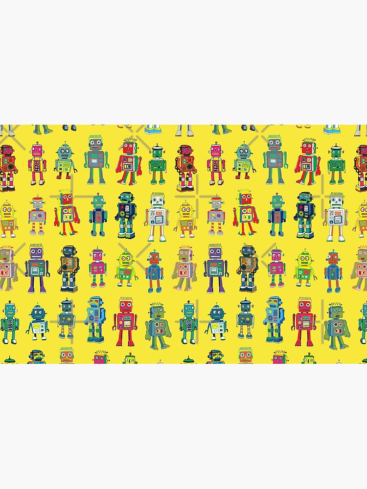 Thumbnail 2 of 2, Laptop Sleeve, Robot Line-up on Yellow - fun pattern by Cecca Designs designed and sold by Cecca-Designs.