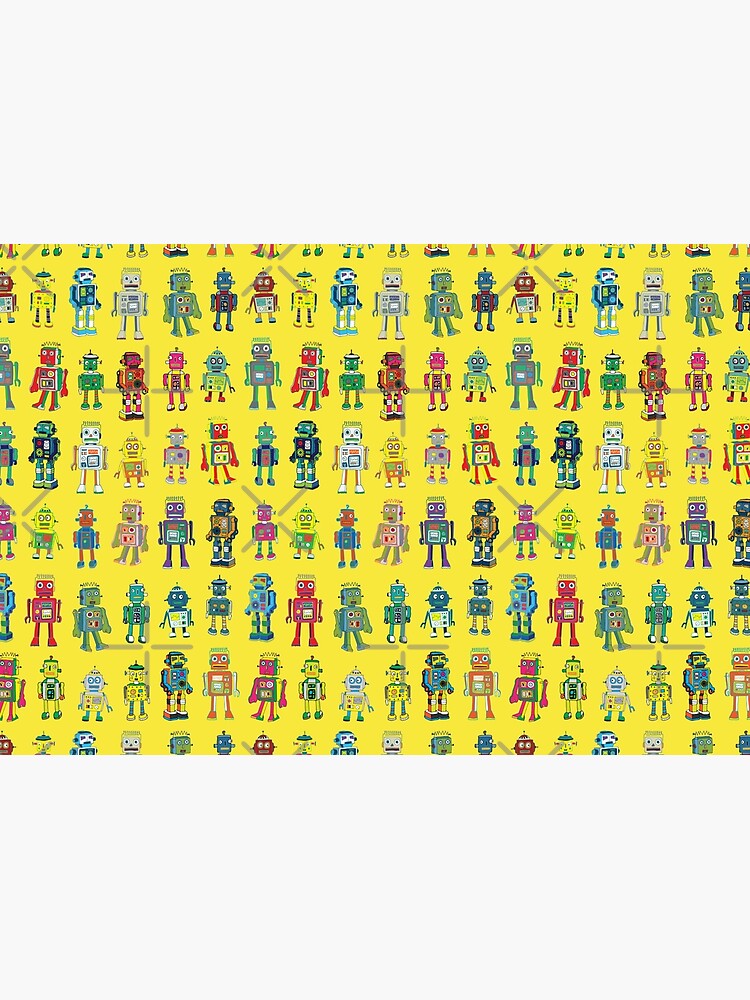 Thumbnail 3 of 3, Journal, Robot Line-up on Yellow - fun pattern by Cecca Designs designed and sold by Cecca-Designs.