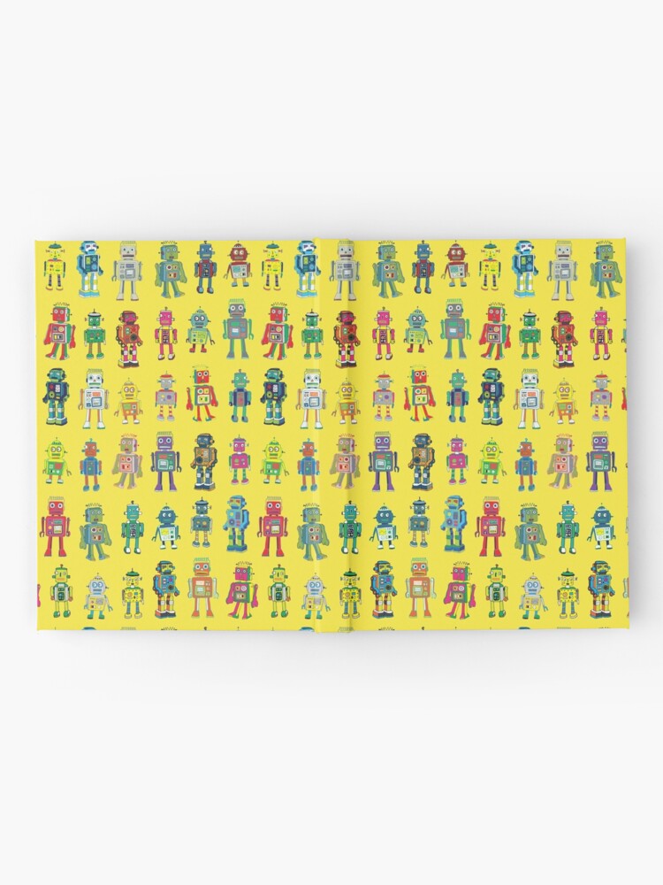 Thumbnail 2 of 3, Journal, Robot Line-up on Yellow - fun pattern by Cecca Designs designed and sold by Cecca-Designs.