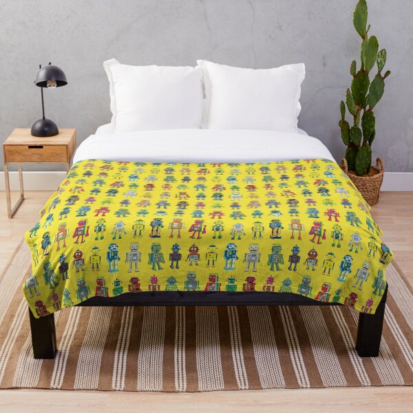 Item preview, Robot Line-up on Yellow - fun pattern by Cecca Designs designed and sold by Cecca-Designs.