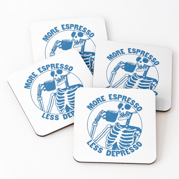 Item preview, More Espresso Less Depresso, Skeleton Drinking Coffee, Blue designed and sold by anghelapparel.