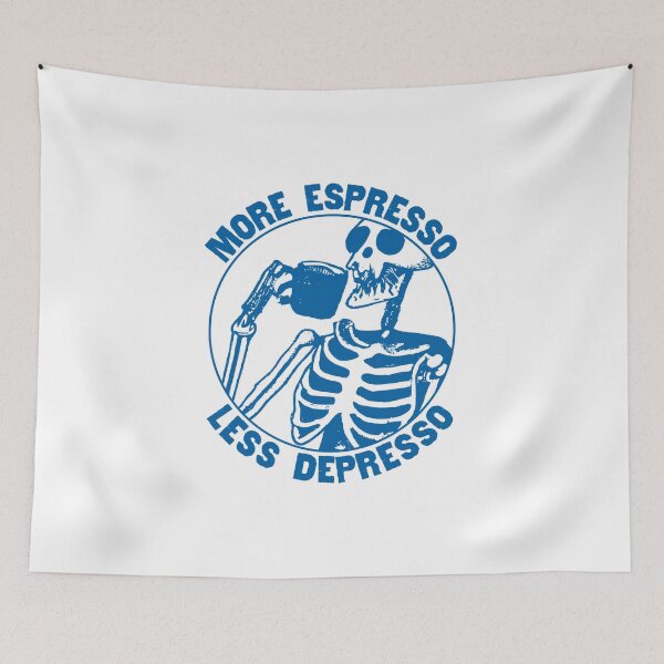 Item preview, More Espresso Less Depresso, Skeleton Drinking Coffee, Blue designed and sold by anghelapparel.