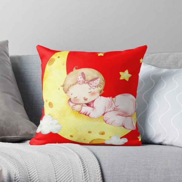 Baby Crib Decorative Pillows for Boys & Girls Sleeping Elephant on Moon with Stars I Nursery Room Decor Throw Throw Pillow