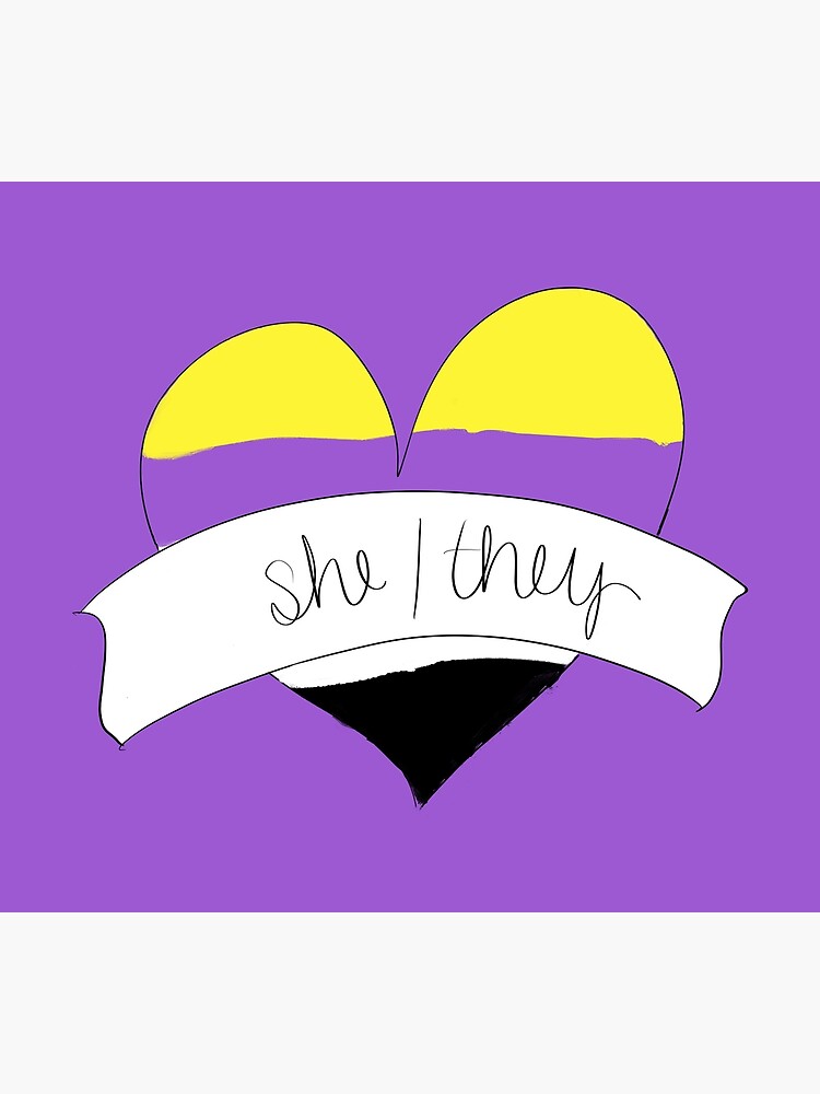 "She/They Pronouns Nonbinary Pride Flag Heart" Poster for Sale by