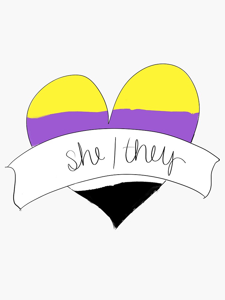 She They Pronouns Non Binary Pride Flag Heart Sticker For Sale By