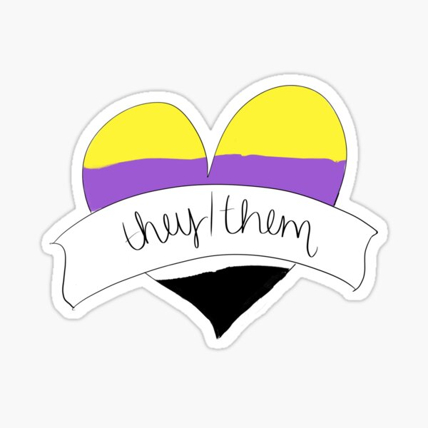 They/Them Pronouns Non-binary Pride Flag Heart Sticker