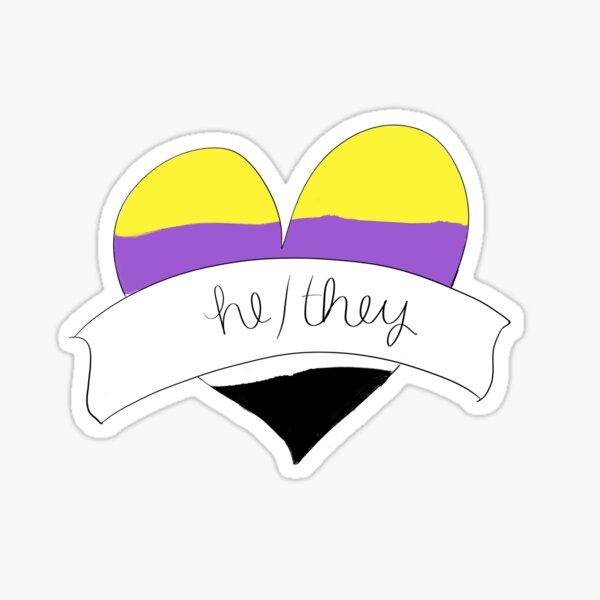 He/They Pronouns Non-binary Pride Flag Heart Sticker