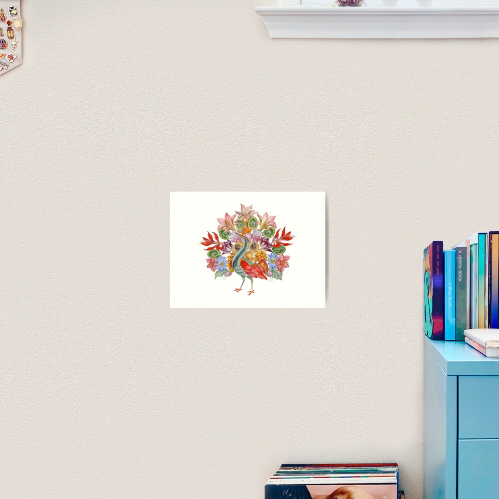 Botanical Watercolor Peacock Art Print