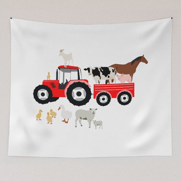 Item preview, Cute Farm Animals & Red Tractor Pattern designed and sold by idovedesign.