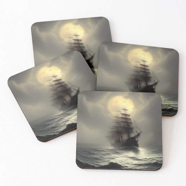 Item preview, Ghost ship under a full moon designed and sold by LonelyFootpad.