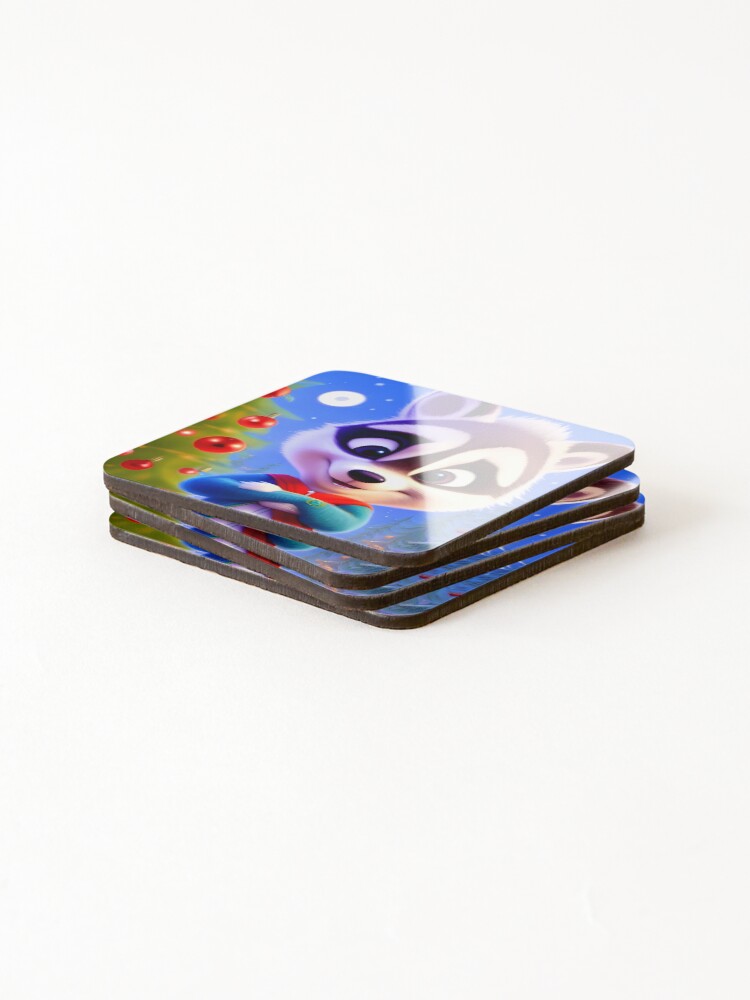Thumbnail 4 of 5, Coasters (Set of 4), The Christmas Racoon - Ricky designed and sold by LuliandFriends.