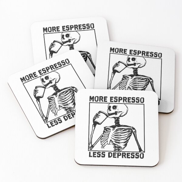 Item preview, More Espresso Less Depresso, Skeleton Drinking Coffee, Black designed and sold by anghelapparel.