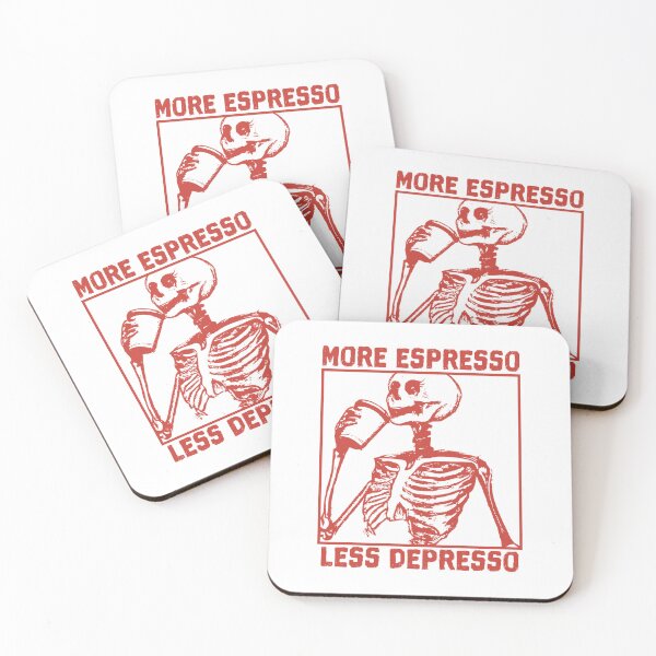 Item preview, More Espresso Less Depresso, Skeleton Drinking Coffee, Red designed and sold by anghelapparel.