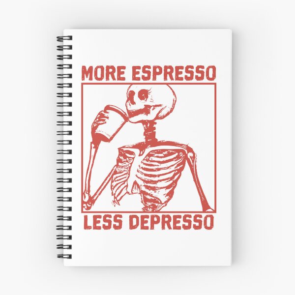 Item preview, More Espresso Less Depresso, Skeleton Drinking Coffee, Red designed and sold by anghelapparel.