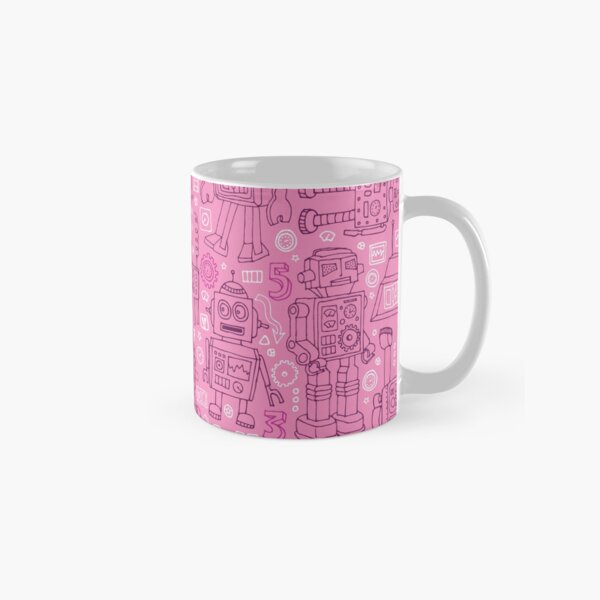 Robot pattern - Pink - fun pattern by Cecca Designs Classic Mug