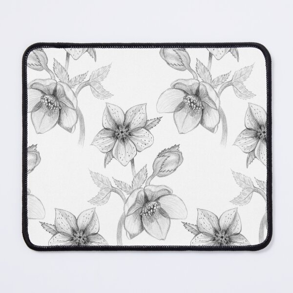 Item preview, Black and White Christmas Rose Floral Pattern designed and sold by Ivy Lily Art.