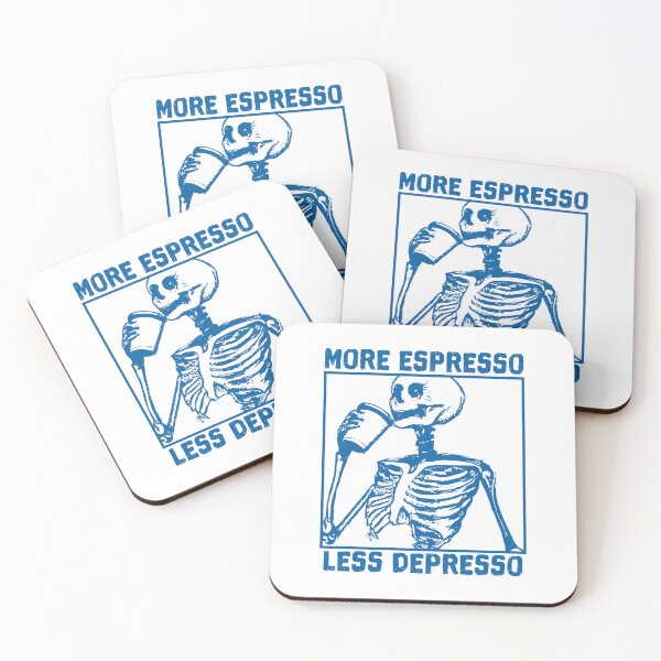 Item preview, More Espresso Less Depresso, Skeleton Drinking Coffee, Blue designed and sold by anghelapparel.