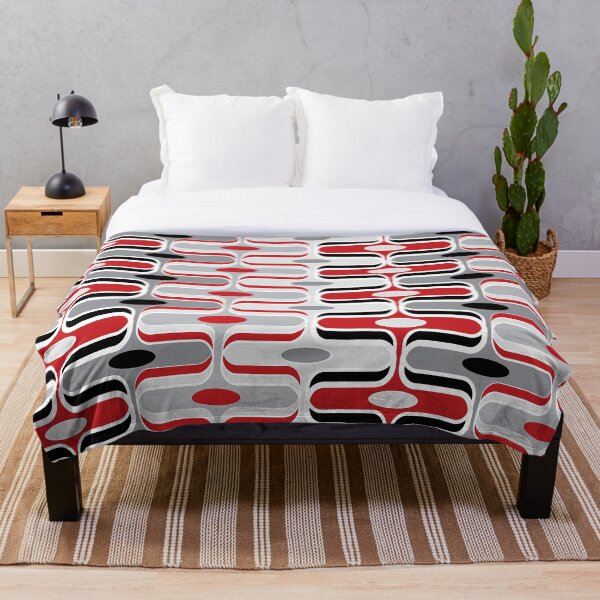Retro Mod Ogee Red And Black Abstract Pod Pattern Throw Blanket
