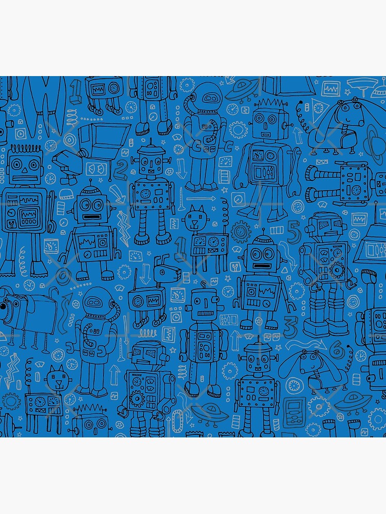 Robot pattern - Blue - fun pattern by Cecca Designs by Cecca-Designs