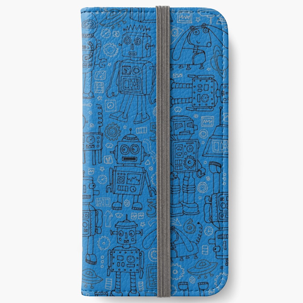 Robot pattern - Blue - fun pattern by Cecca Designs iPhone Wallet