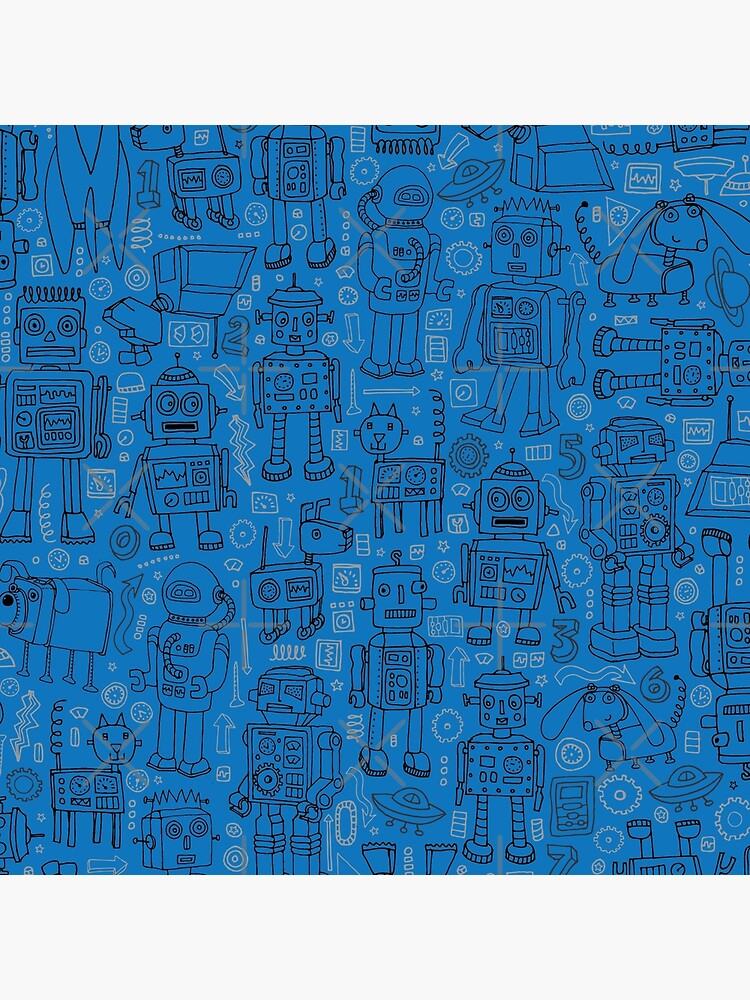 Robot pattern - Blue - fun pattern by Cecca Designs by Cecca-Designs