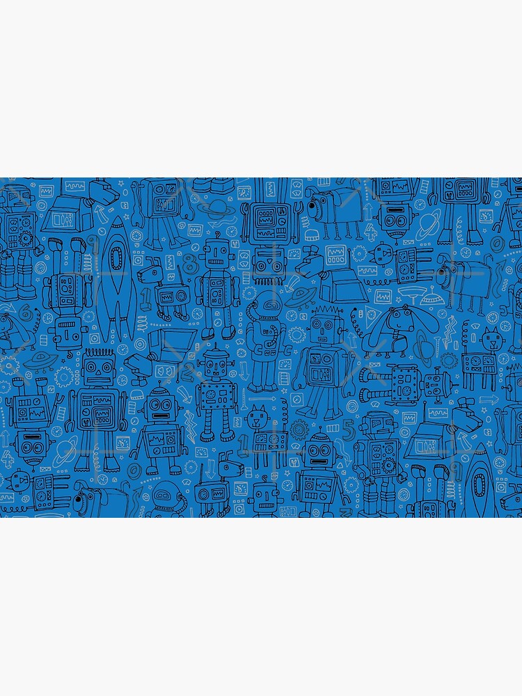 Thumbnail 2 of 2, Laptop Sleeve, Robot pattern - Blue - fun pattern by Cecca Designs designed and sold by Cecca-Designs.